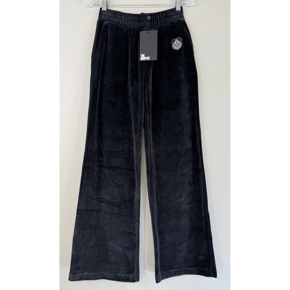THE KOOPLES Wide Leg Trouser Track Sweat Pant XS Black Velvet Pull On NWT‎ - Picture 2 of 14
